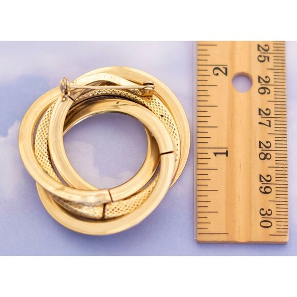 Vintage Mid-century Gold Tone Intertwined Circles with Faux Pearl Brooch - S14 - Picture 2 of 2